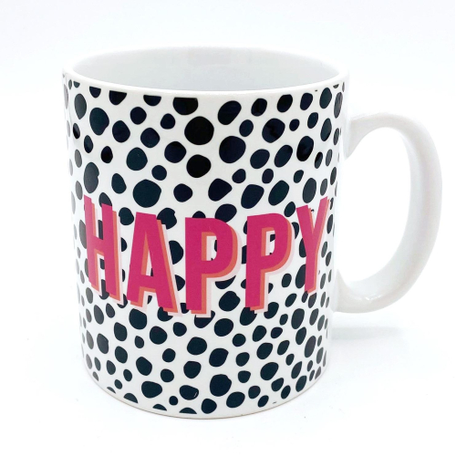Happy Pink Polka Dot Typography Print - unique mug by Emily Jakeman