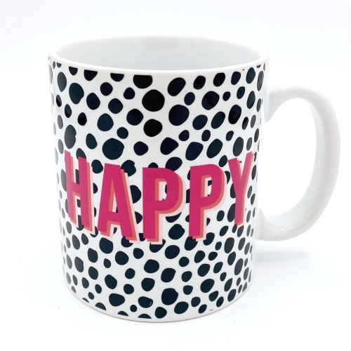 Happy Pink Polka Dot Typography Print - unique mug by Emily @KindofSimpleDesigns