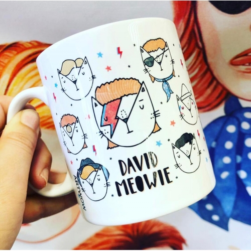 David Meowie - The 9 Lives Of - unique mug by Katie Ruby Miller