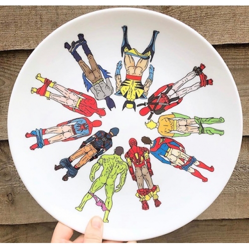 Superhero Butts Circular Round - ceramic dinner plate by Notsniw Art