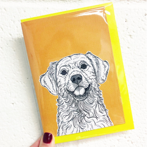 Golden Retriever ( yellow background ) - funny greeting card by Adam Regester