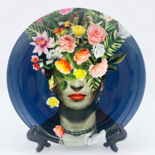 Frida Floral (Blue) - ceramic dinner plate by Desirée Feldmann