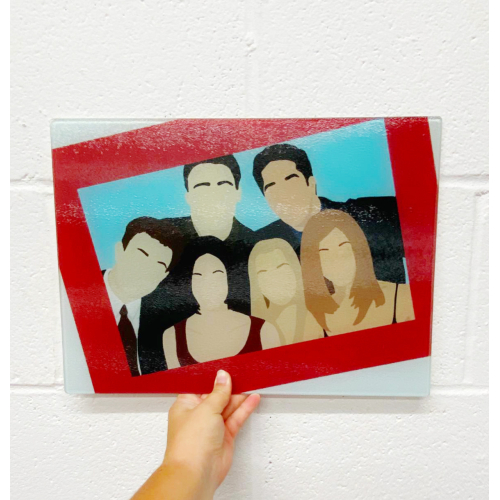 Friends Group Portrait - glass chopping board by Cheryl Boland