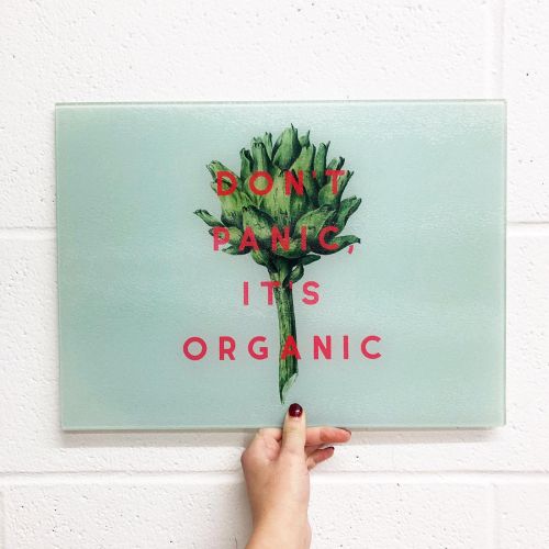 Don't Panic It's Organic - glass chopping board by The 13 Prints