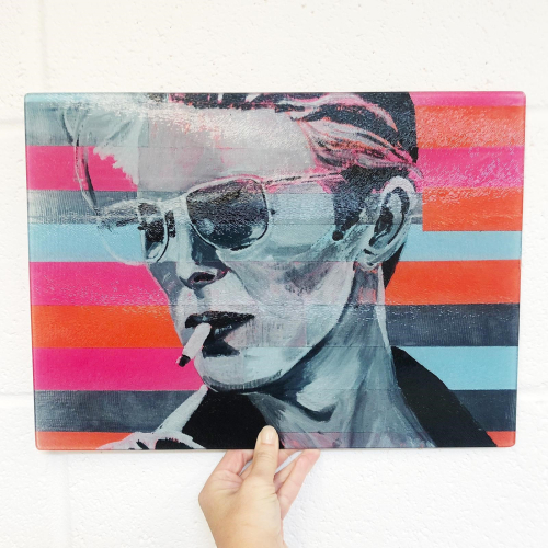 Neon Bowie - glass chopping board by Kirstie Taylor