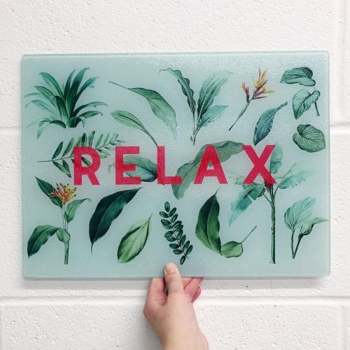 Relax - glass chopping board by The 13 Prints