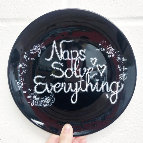 Naps Solve Everything - ceramic dinner plate by minniemorris art