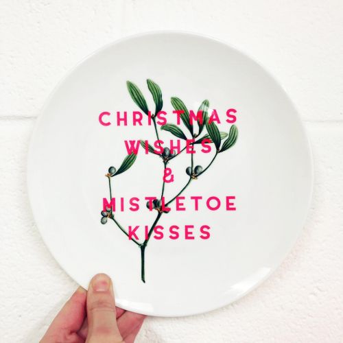 Christmas Wishes & Mistletoe Kisses - ceramic dinner plate by The 13 Prints