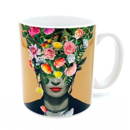 Frida Floral (Orange) - unique mug by Desirée Feldmann
