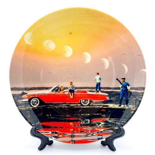 Car Over Water - ceramic dinner plate by taudalpoi