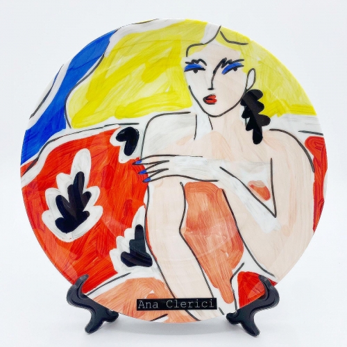 Blond Woman - ceramic dinner plate by Ana Clerici