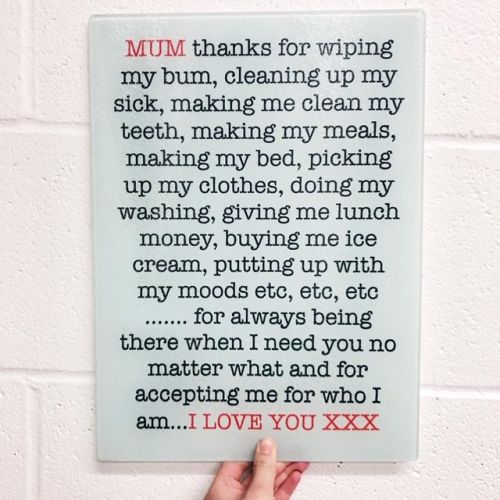 Thanks Mum - glass chopping board by Adam Regester