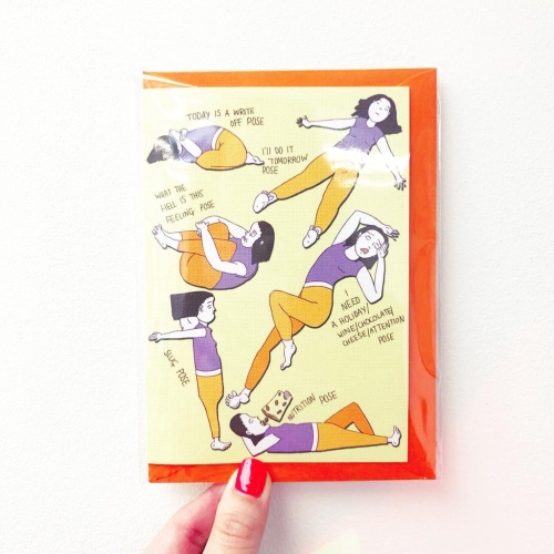 My Favorite Yoga Poses - funny greeting card by minniemorris art