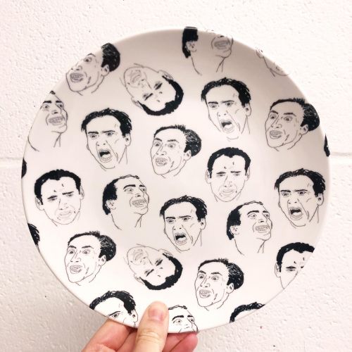 Cage gives good face - ceramic dinner plate by kirstin stride
