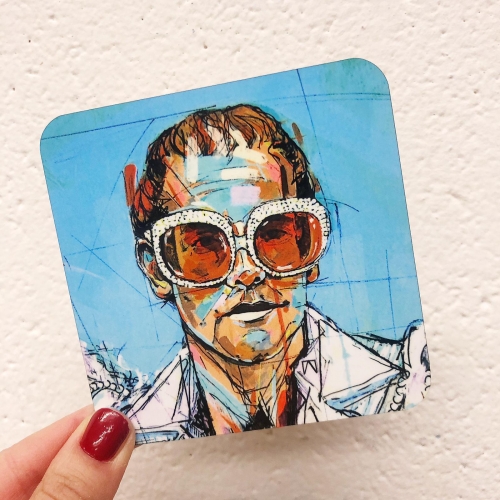Feathered Elton - personalised beer coaster by Laura Selevos
