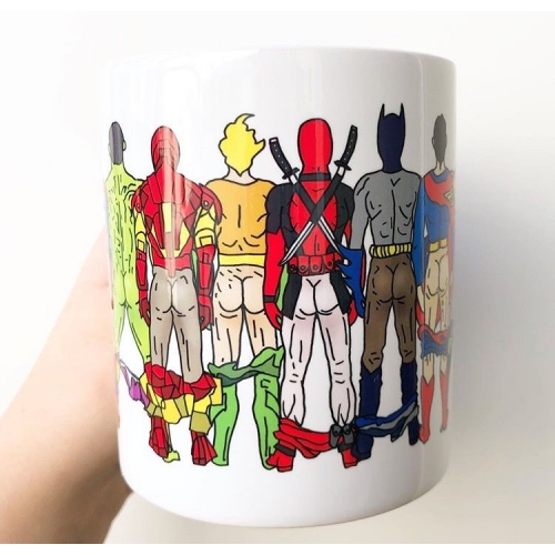 Superhero Butts Circular Round - unique mug by Notsniw Art