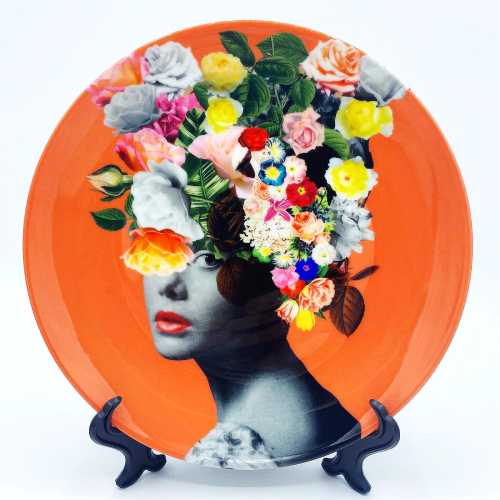 Orange Lady - ceramic dinner plate by Frida Floral Studio