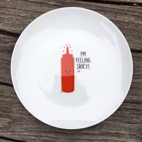 Feeling Saucy - ceramic dinner plate by Leeann Walker