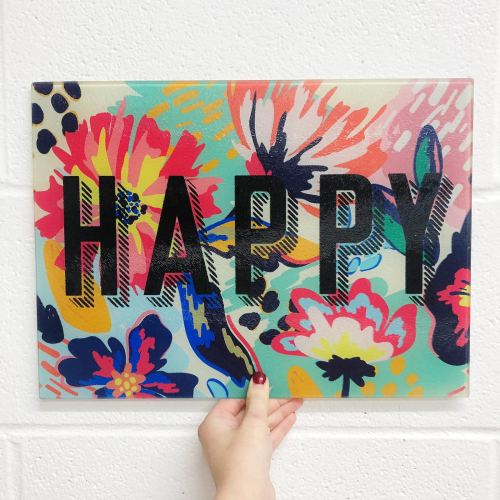 HAPPY - glass chopping board by The 13 Prints