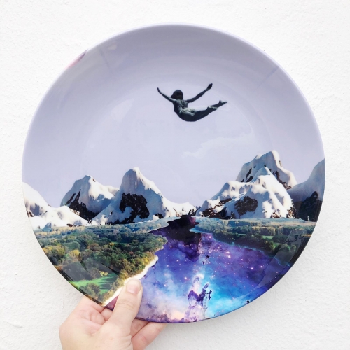 Falling in love surreal art print - ceramic dinner plate by Maya Land