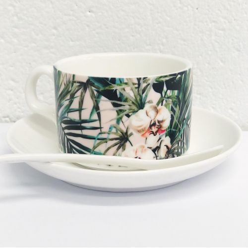 Pattern floral tropical 001 - personalised cup and saucer by MMarta BC