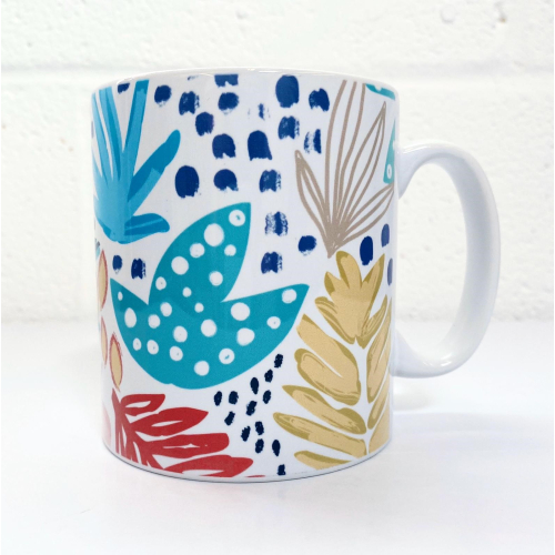 Bright Tropical Collage - unique mug by Dizzywonders