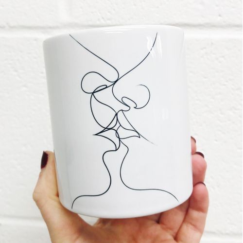 Tender Kiss on White - unique mug by Adam Regester