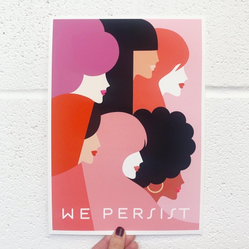Girl Power 'We Persist' Coral - original print by Dominique Vari