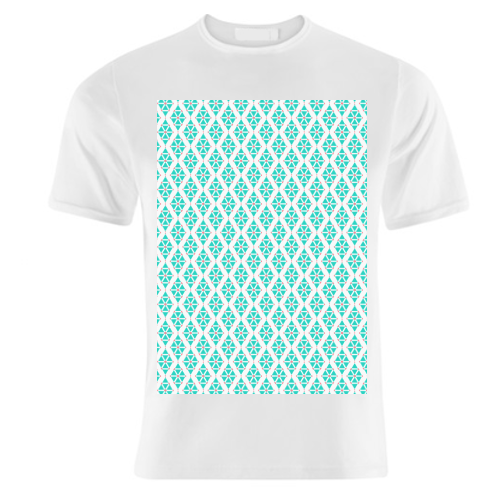 Pastel Blue and White Geometric Pattern - unique t shirt by Elaine Ayling