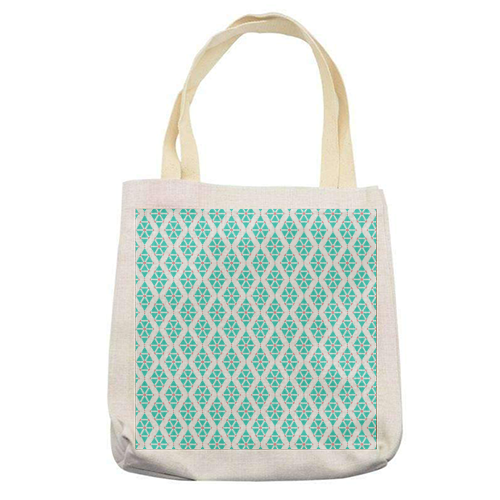 Pastel Blue and White Geometric Pattern - printed tote bag by Elaine Ayling