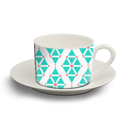Pastel Blue and White Geometric Pattern - personalised cup and saucer by Elaine Ayling