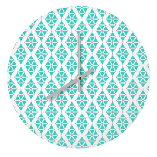 Pastel Blue and White Geometric Pattern - quirky wall clock by Elaine Ayling
