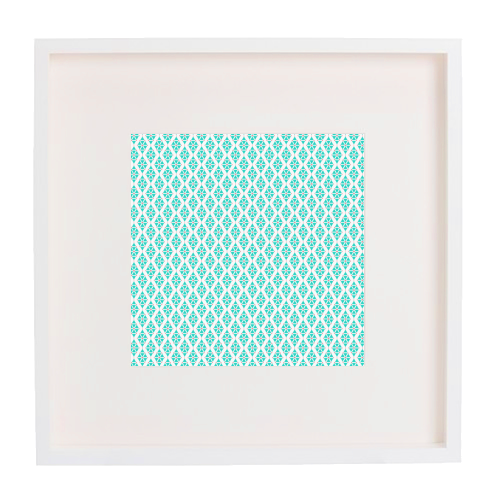 Pastel Blue and White Geometric Pattern - framed poster print by Elaine Ayling