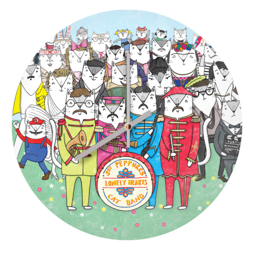 Sgt. Peppurrs Lonely Hearts Cat Band - quirky wall clock by Katie Ruby Miller