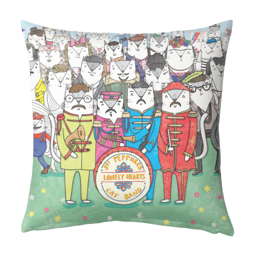 Sgt. Peppurrs Lonely Hearts Cat Band - designed cushion by Katie Ruby Miller