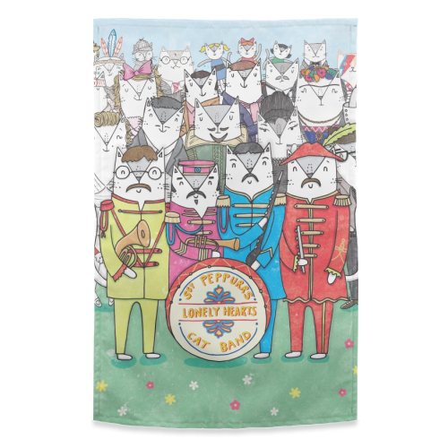 Sgt. Peppurrs Lonely Hearts Cat Band - funny tea towel by Katie Ruby Miller
