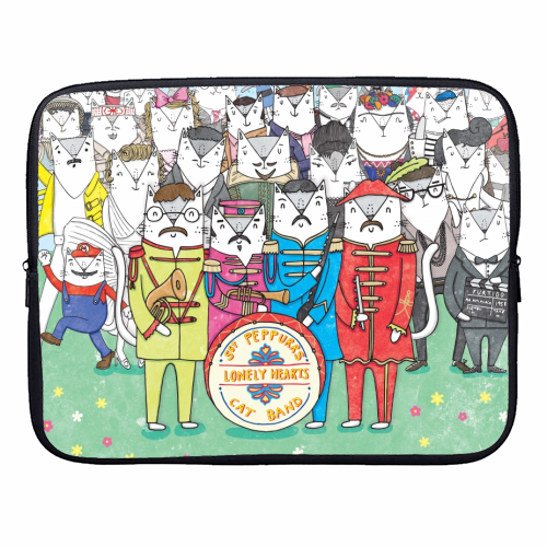 Sgt. Peppurrs Lonely Hearts Cat Band - designer laptop sleeve by Katie Ruby Miller