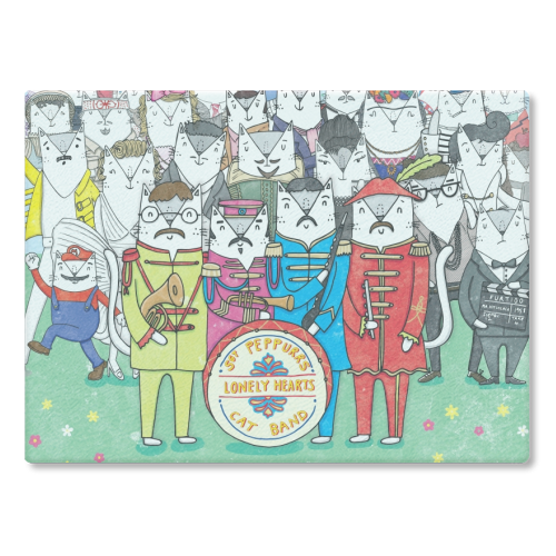 Sgt. Peppurrs Lonely Hearts Cat Band - glass chopping board by Katie Ruby Miller