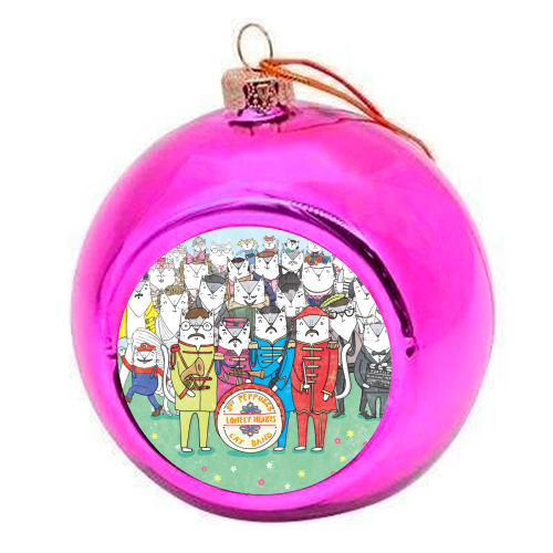 Sgt. Peppurrs Lonely Hearts Cat Band - colourful christmas bauble by Katie Ruby Miller