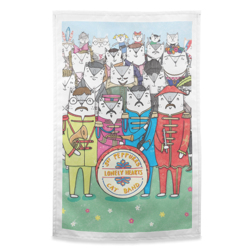 Sgt. Peppurrs Lonely Hearts Cat Band - funny tea towel by Katie Ruby Miller