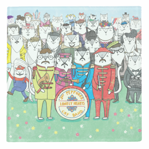 Sgt. Peppurrs Lonely Hearts Cat Band - personalised beer coaster by Katie Ruby Miller