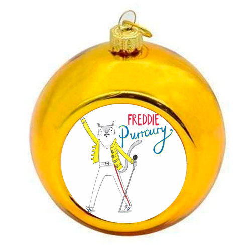 Freddie Purrcury - colourful christmas bauble by Katie Ruby Miller