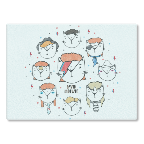 David Meowie - The 9 Lives Of - glass chopping board by Katie Ruby Miller
