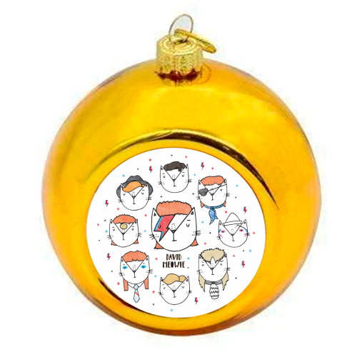 David Meowie - The 9 Lives Of - colourful christmas bauble by Katie Ruby Miller