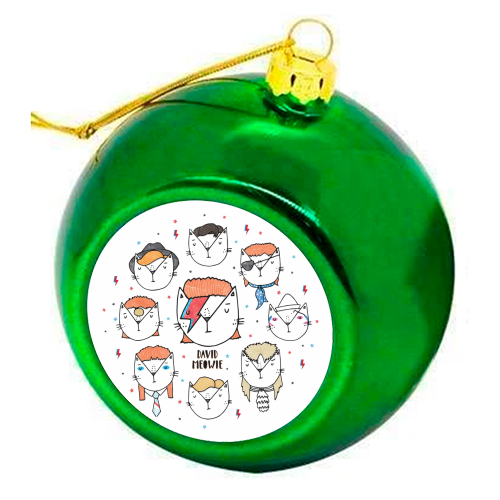 David Meowie - The 9 Lives Of - colourful christmas bauble by Katie Ruby Miller