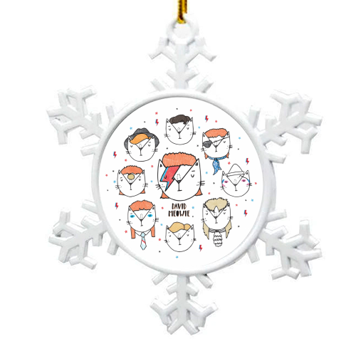 David Meowie - The 9 Lives Of - snowflake decoration by Katie Ruby Miller