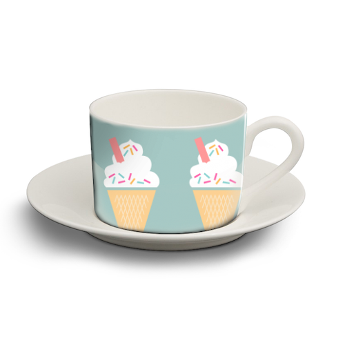 Ice Cream (Mint) - personalised cup and saucer by theoldartstudio
