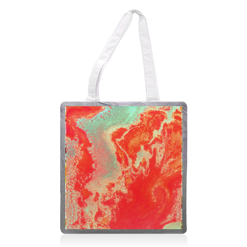 Sea Green + Coral - printed tote bag by Uma Prabhakar Gokhale