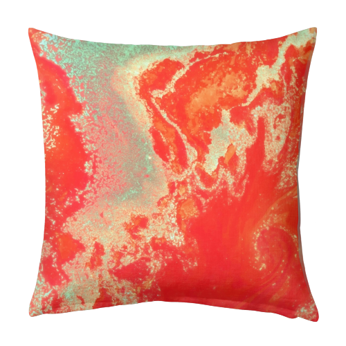 Sea Green + Coral - designed cushion by Uma Prabhakar Gokhale