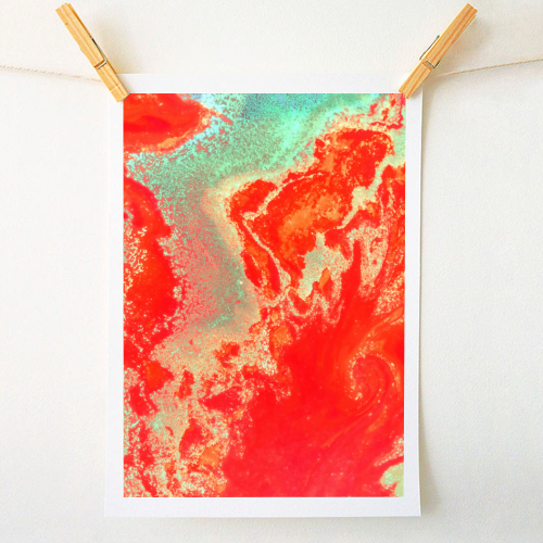 Sea Green + Coral - A1 - A4 art print by Uma Prabhakar Gokhale